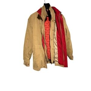 Men's Classic 2 in 1 Parker Jacket. Tan and Red. Size XL